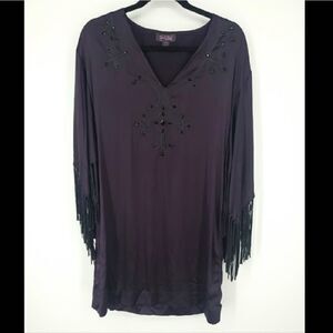 Halebob Silk Fringe Mini Dress XS Purple